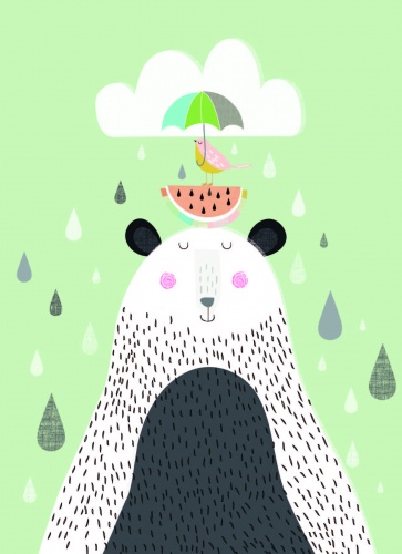 Paper Moon Bear and Bird Print (A4)