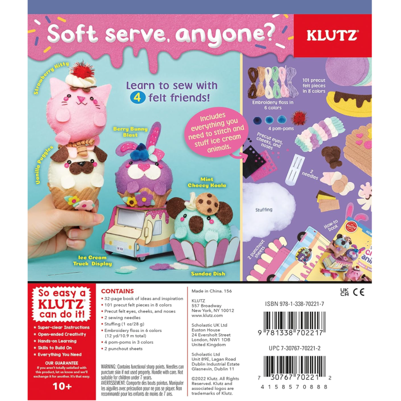 Klutz Sew Your Own Ice Cream Animals book and activity